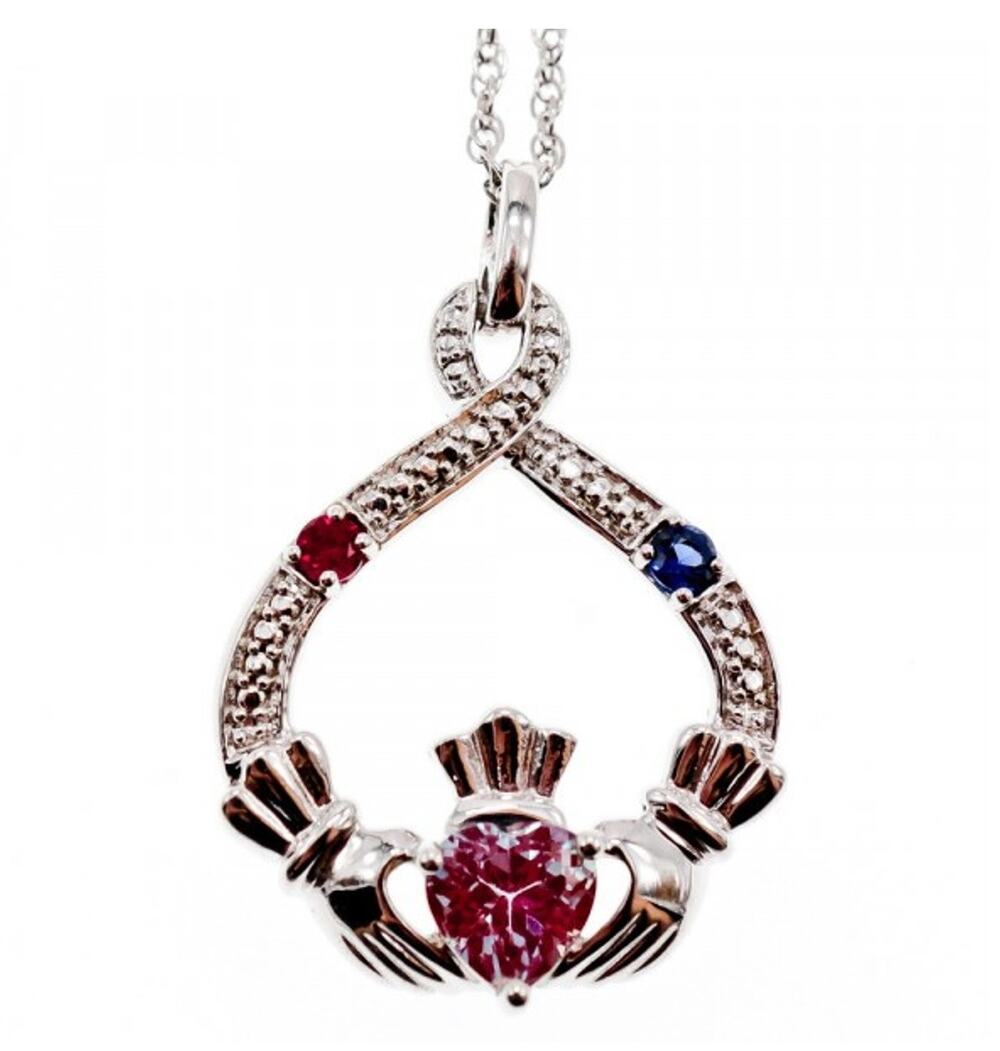 925 Sterling Silver Alexandrite, Rubellite & Sapphire Chain With Pendant